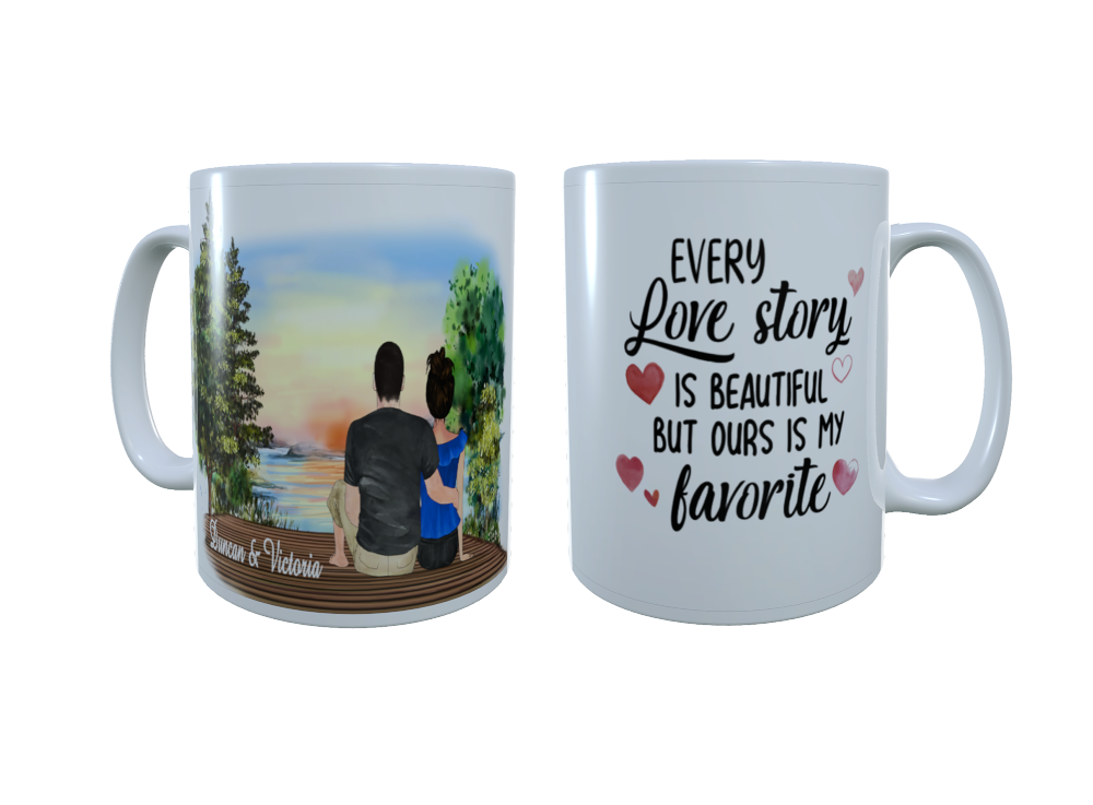 Romantic Couple Sunset Lakeside Ceramic Mug, Custom Couples Mug - Click Image to Close